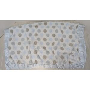 Little Giraffe Small Baby Blanket Blue Gray Tan Polka Dot Satin Trim USED 31x35"